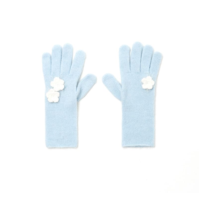 LOTS YOU lotsyou_Holiday Flower Knit Gloves Sky blue