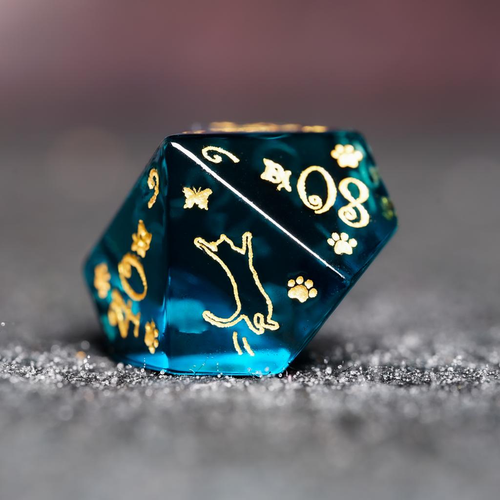Color blue crystal cat theme COC running group dice dnd dice Cthulhu running group D20 group 20-sided dice