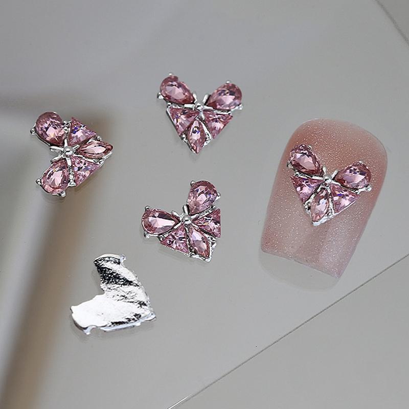 2Pcs Retro Nail Accessories With Diamond Inlaid Sparkling Zircon Large Butterfly Love Heart Colorful Diamond Love Nail Charms