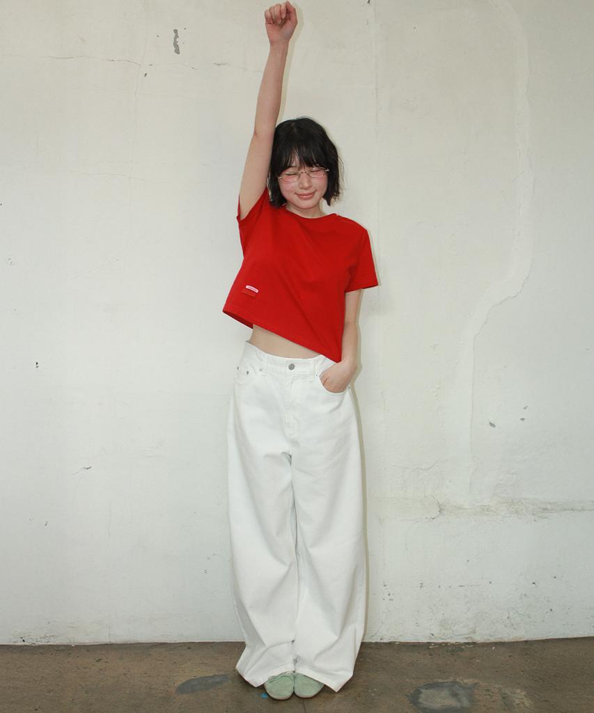 RONRON Mini Label Crop Short Sleeve Red