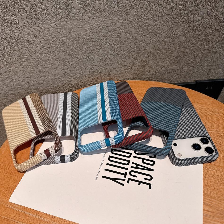 Kevlar Texture Hard Plastic Phone Case For iPhone 11 12 13 14 15 16 17 Air Pro Max Plus Carbon Fiber Shell Shockproof Protective Cover Fundas