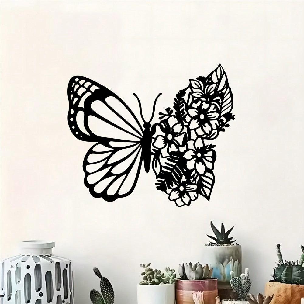 Elegant Butterfly Floral Metal Wall Art, Weather-Resistant Garden Fence Sculpture Gift