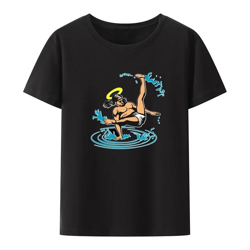 Moshi Jesus Desu Rolig T-shirt Kortärmad Andningsbara T-shirts Casual Toppar Mönster Roupas Överdimensionerade Högkvalitativa Mjuka Lösa