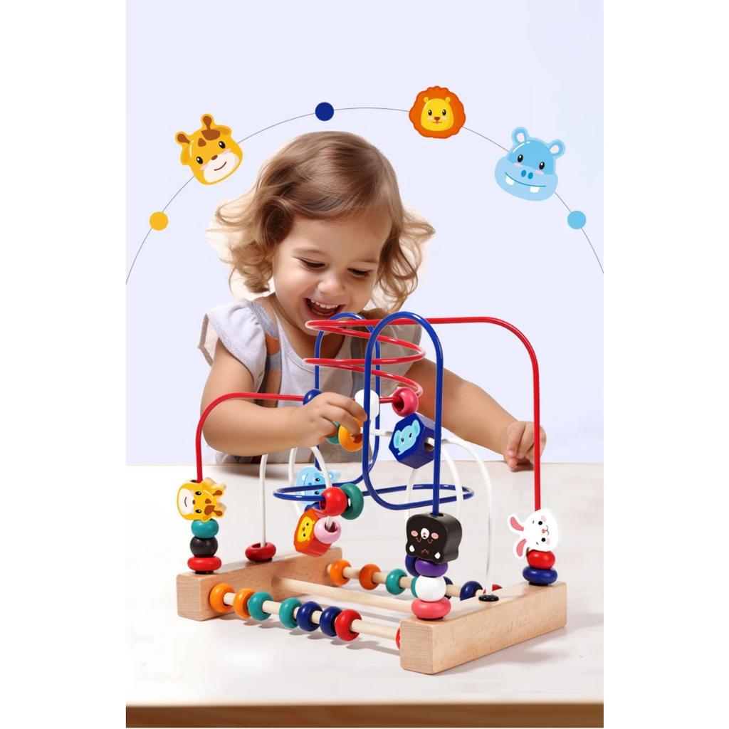 Wooden Toys Bead Maze Colorful Animals Fruits Shapes Educational Counting Learning Circle Toys Kids Classic Gifts for Toddlers