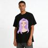 Cool Purple-Haired Girl Print Top Trendy Street Style Loose Crew Neck Pullover For Teens Pure cotton T-shirt