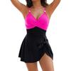Sexy Thick Suspender Swimsuit Dress Deep V Cross Side Strap Bow Swimsuit Dress