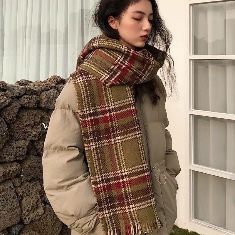 Plaid scarf women's winter high-end sense autumn and winter Korean version of the new imitation cashmere shawl thickened warm knitted scarf men