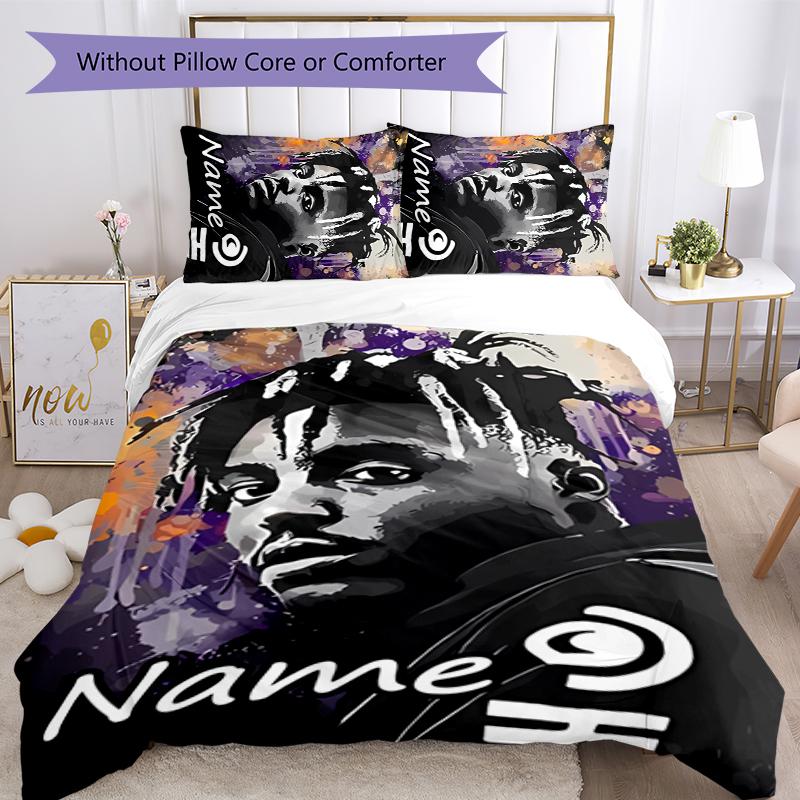 3pcs Custom Name Cartoon Juice WRLD Bedding Set Duvet Cover Closure Includes 1 Duvet Cover & 2 Pillowcases for All Seasons Bedroom Decor