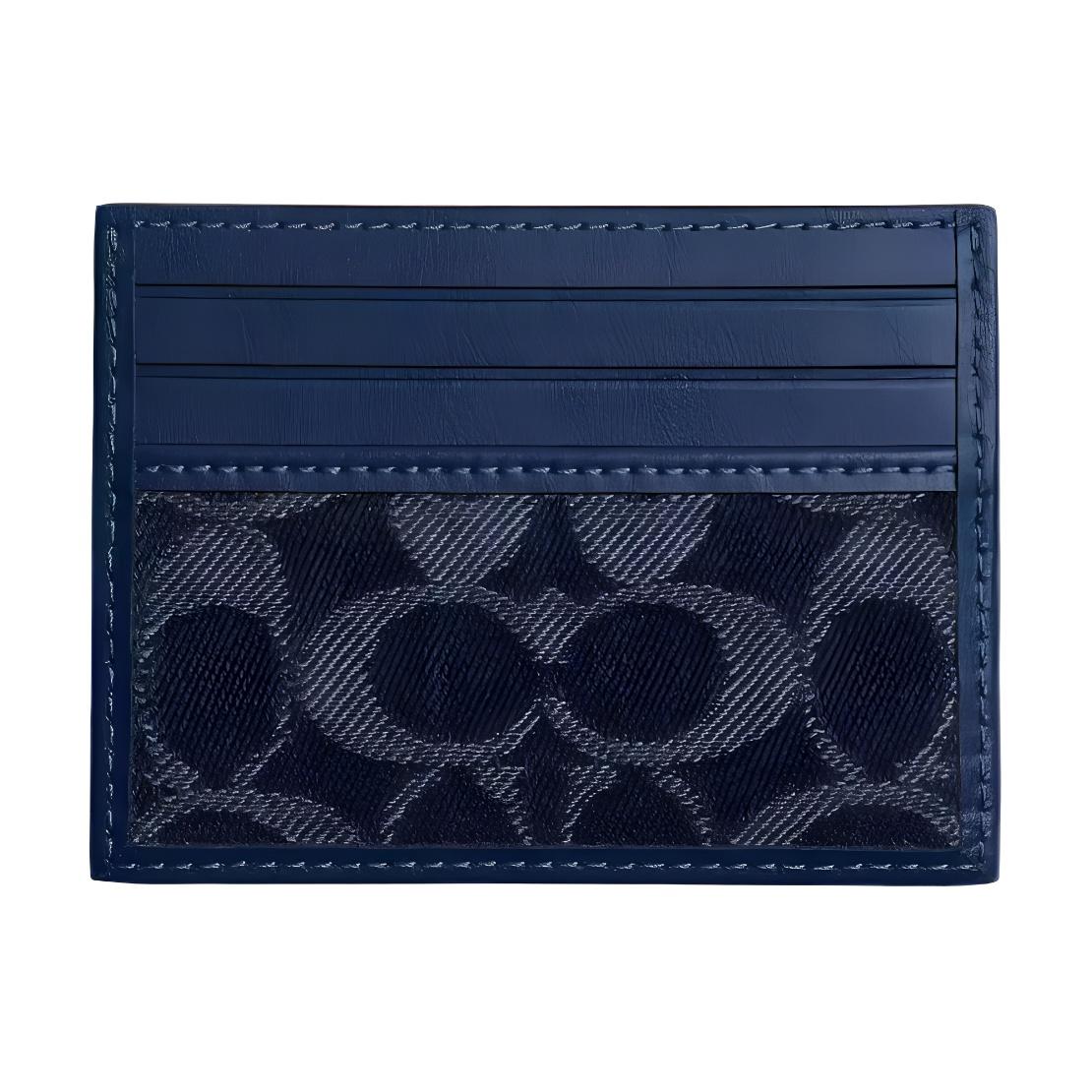 Coach 10 Logo Print Denim And Calfskin Card Holder Men Accessories Dark-Blue CAS29-DEB Dark Blue