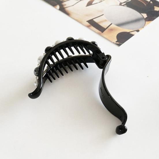 Women Hollow Geometric Oval Rhinestone Faux Pearl Hairpin Ponytail Hair Clip