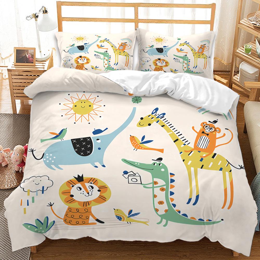 3D Digital Printing Cartoon Animal Bed Three-Piece Set Four-Piece Set