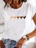 Women T Shirt Love Heart Casual Summer Feather Print Ladies Short Sleeves Loose Fashion Female Graphic Tees Shirts Tops T-Shirts