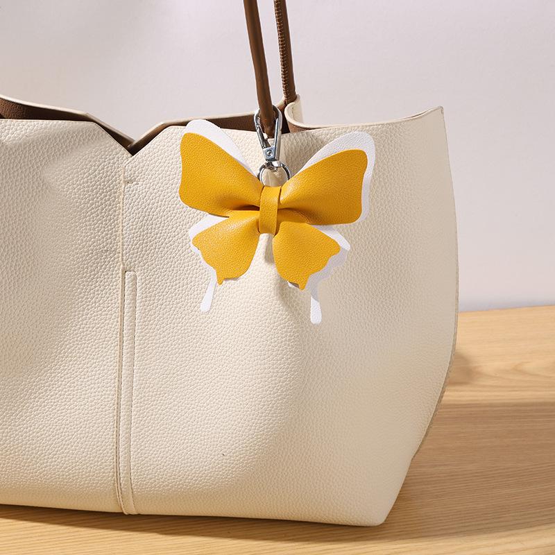Double-Layer Wing Butterfly Leather Keychain 1Pcs Handcrafted Pendant Durable Keyring for Car Key Bag BFF Small Gift for Women