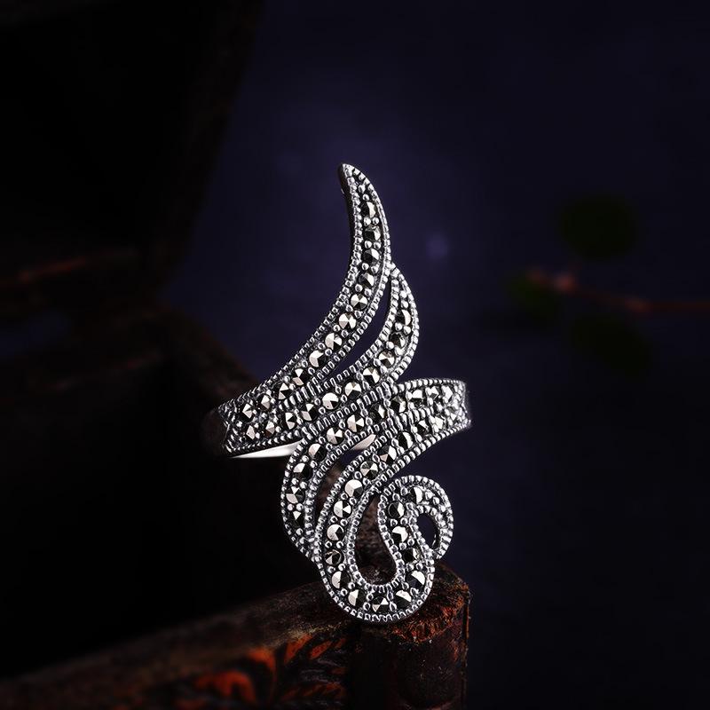 

Женские украшения ручной работы из тайского серебра S925: Кольцо с марказитом Adjustable