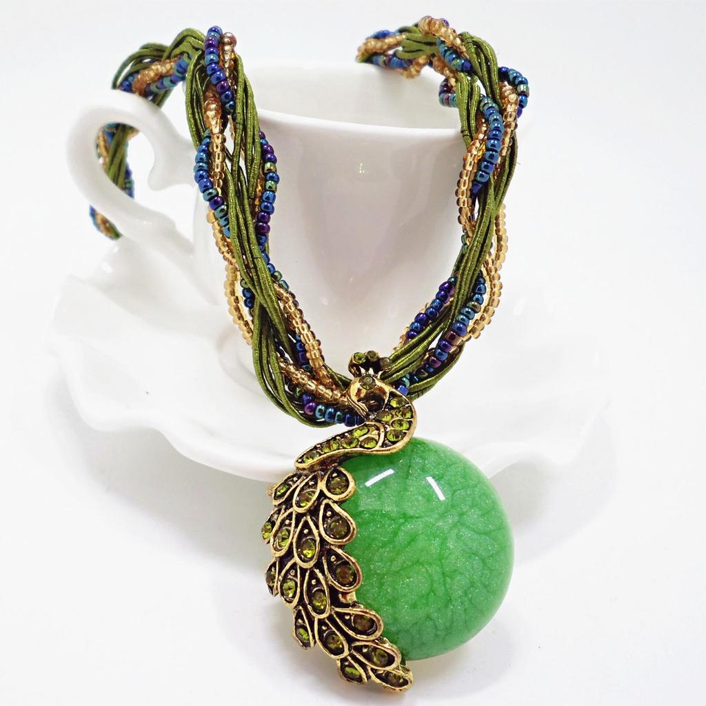 Ethnic Style Long Necklace: Retro Water Drop Pendant with Colored Shell for Fall/Winter