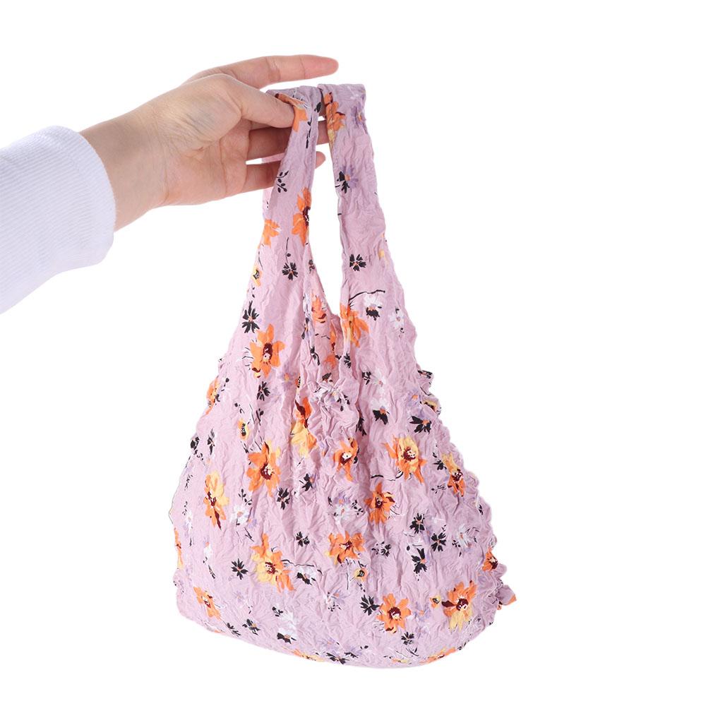 Expansion Foldable Stretch Bag Bubble Floral Paddy Bag Sweet Handheld Shopping Bag  Travel