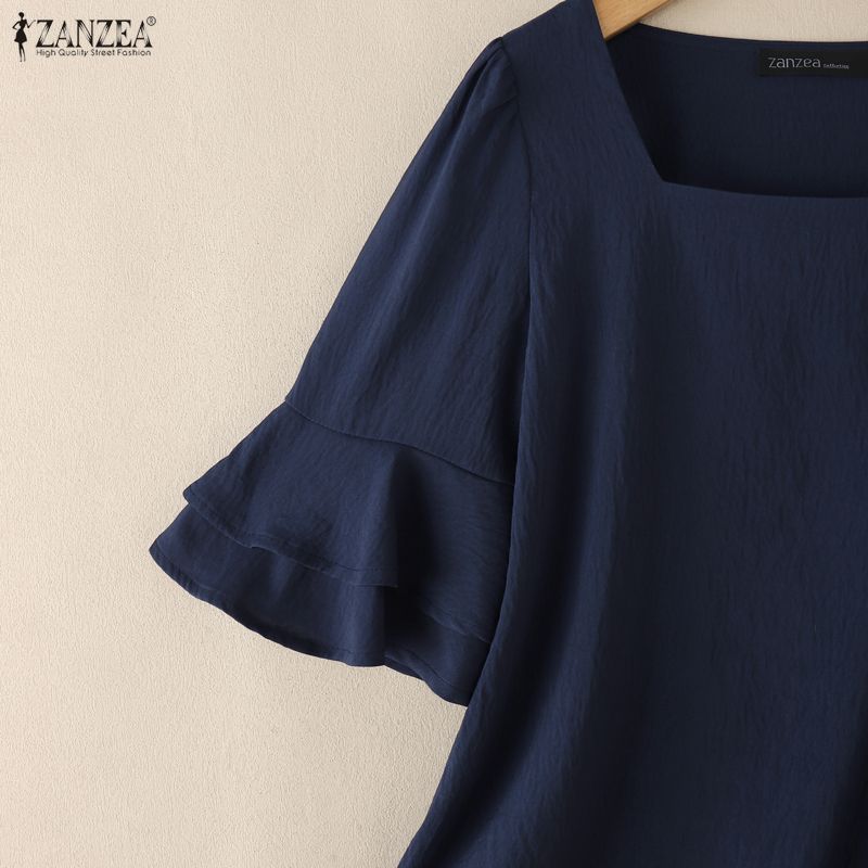 ZANZEA Blusa Elegante Casual da Donna con Scollo Quadrato, Maniche a Svasatura Ampie e Vestibilità Larga