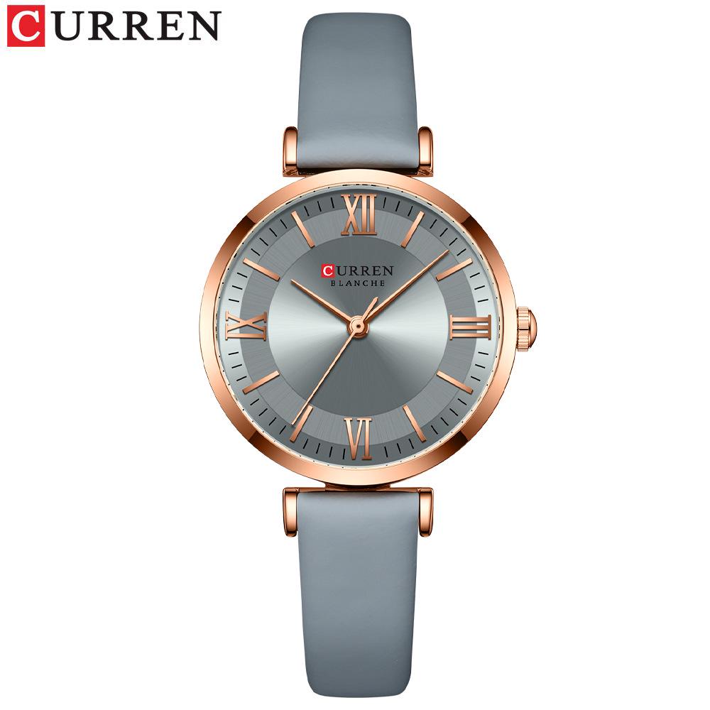 CURREN 9079 Women's Ultra-Thin Leather Strap Watch with Roman Numerals, Small Dial, Waterproof.