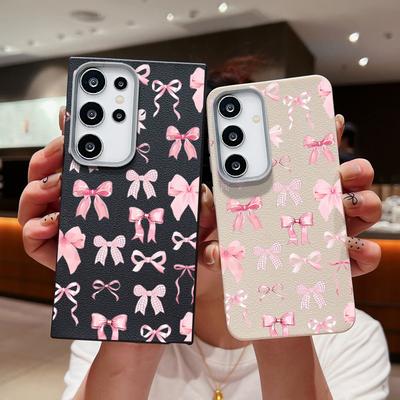 Рожевий бантик з принтом, ударостійкий тонкий ТПУ чохол для Samsung S25 S24 FE S23 Ultra S22 S21 A56 A36 A55 A16 A35 A15 матовий шкіряний текстурований м'який чохол для телефону