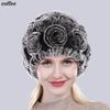 New Arrival Flowers Real Fur Hats Winter Russian Women Natural Rex Rabbit Fur Caps Lady Genuine Rex Rabbit Fur Beanies Cap