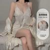Women's Plus Size Velvet Padded Cami Sleep Dress with Robe Lounge Set