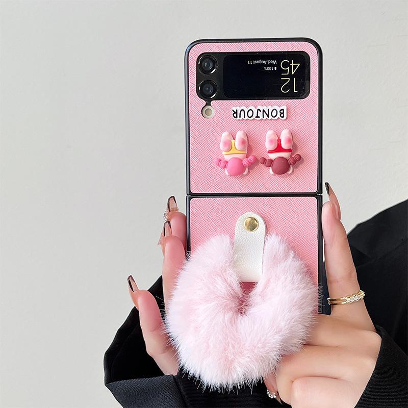 

For Samsung Zflip6 Plush Hand Chain Wristband Pink Butt Girl Cute Folding Screen Flip Phone Case For Samsung ZFlip3