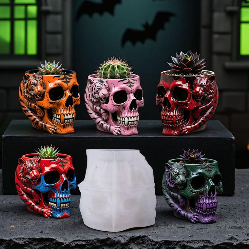 Multifunctional Skull Silicone Mold for Resin Jewelry Concrete Crafts Succulent Planter Home Decors Gift Making Project