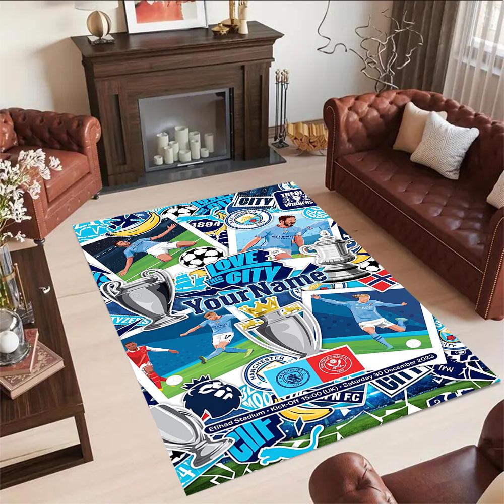 Manchester City Personalized Name Carpet Design for Outdoor Dormitory Dining Room Decorate room Antislip Carpet Anime Office Decor