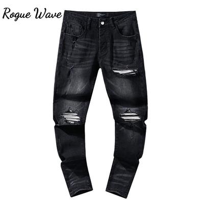 RogueWave Fashion Αμερικάνικος Υψηλός Δρόμος Τρύπα & Μπαλωμένο Μοντέρνο Ρετρό Ίσιο ami Τζιν Παντελόνι