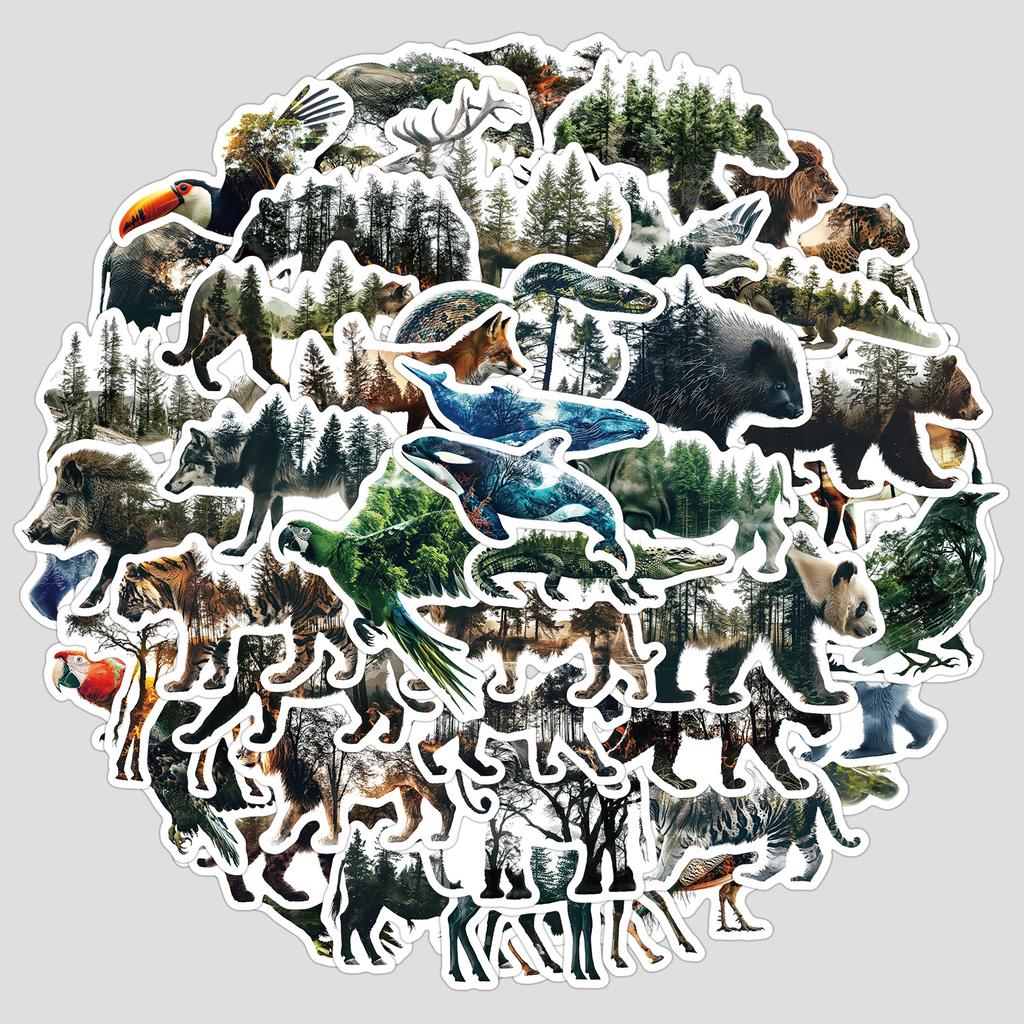 50 Natural Animal Graffiti Stickers Creative Animal Stickers Water Cup Mobile Phone Computer Waterproof Decorative Stickers