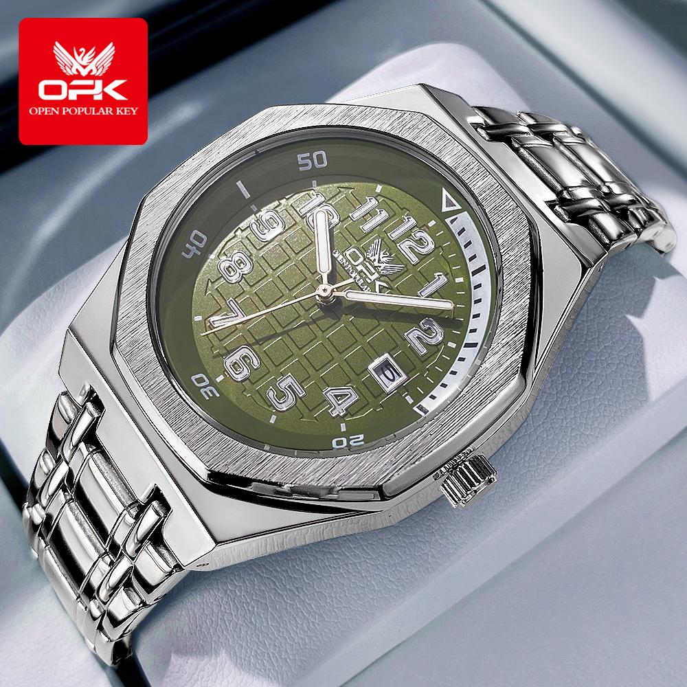OPK 8158 Men's Watches Stainless Steel Auto Date Luminous Waterproof Business Original High-end Men's Quartz Wristwatch