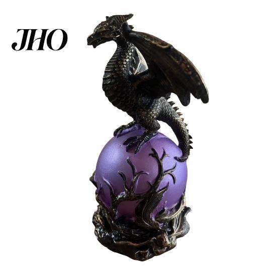 Resin Fantasy Sculpture Dragon Statue with Ball, Dark Style Figurine, USB Powered Desktop Unique Home Lighting Lamp Ornaments, Gift for Men