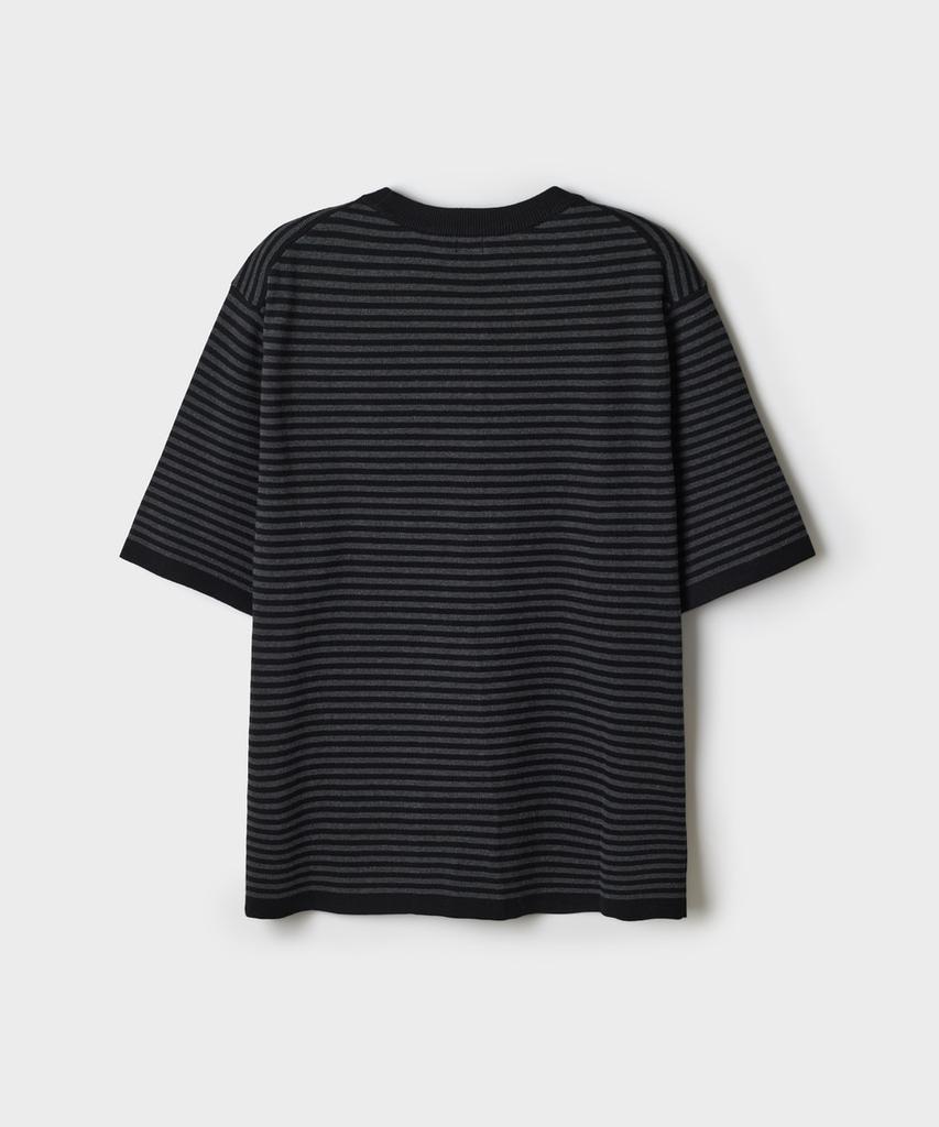 Seupao [Cotton Blend] Round Neck Striped Short Sleeve Knit_Spkwg37M04