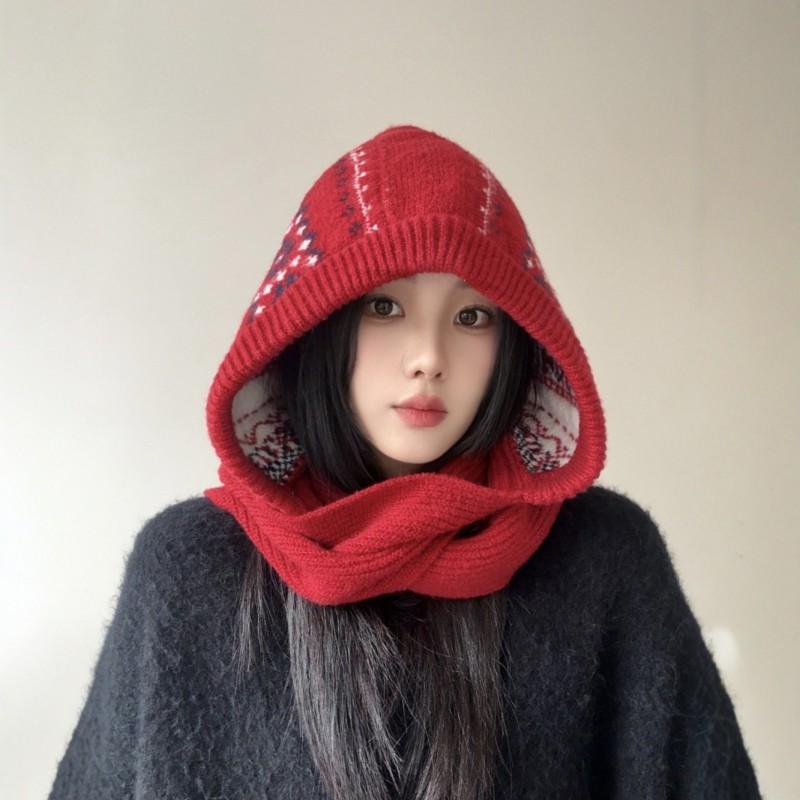 Knitted Balaclava Beanie With Scarf Combo Women Men Winter Warm Windproof Hooded Hat In Neutral Styles