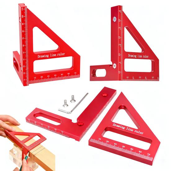 3D Aluminum Alloy Triangle Ruler with Drill Guide Holes Protractor Precision Drilling Guide Ruler Multi-Angle Measuring Tool