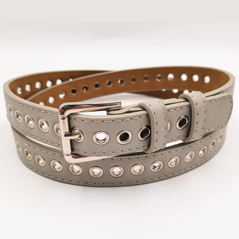 New Metal Hole-free Whole Air Eye Belt for Women's Belt European and American Fashion Jeans Pu Belt