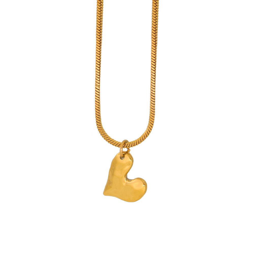 18K Gold Plated Square Snake Chain Peach Heart Necklace & Versatile Heart Earrings Set for Women