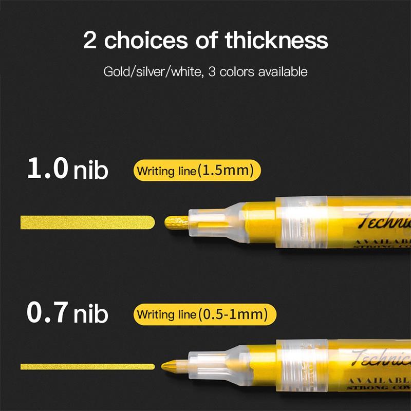 Metallic Marker Pen 0.7/1.0 mm Extra Fine Acrylic Gold Silver Color Pen Back to School Supplies Highlighter Marker DIY Painting