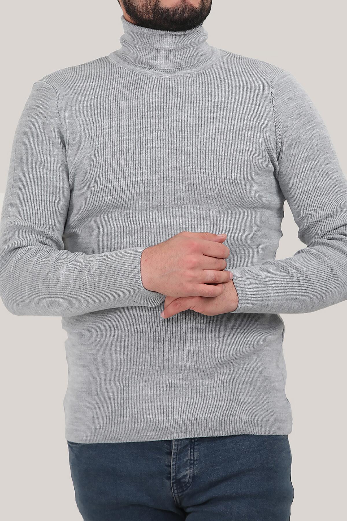 

Мужской свитер с высоким воротником и ребристым трикотажем 38 серый