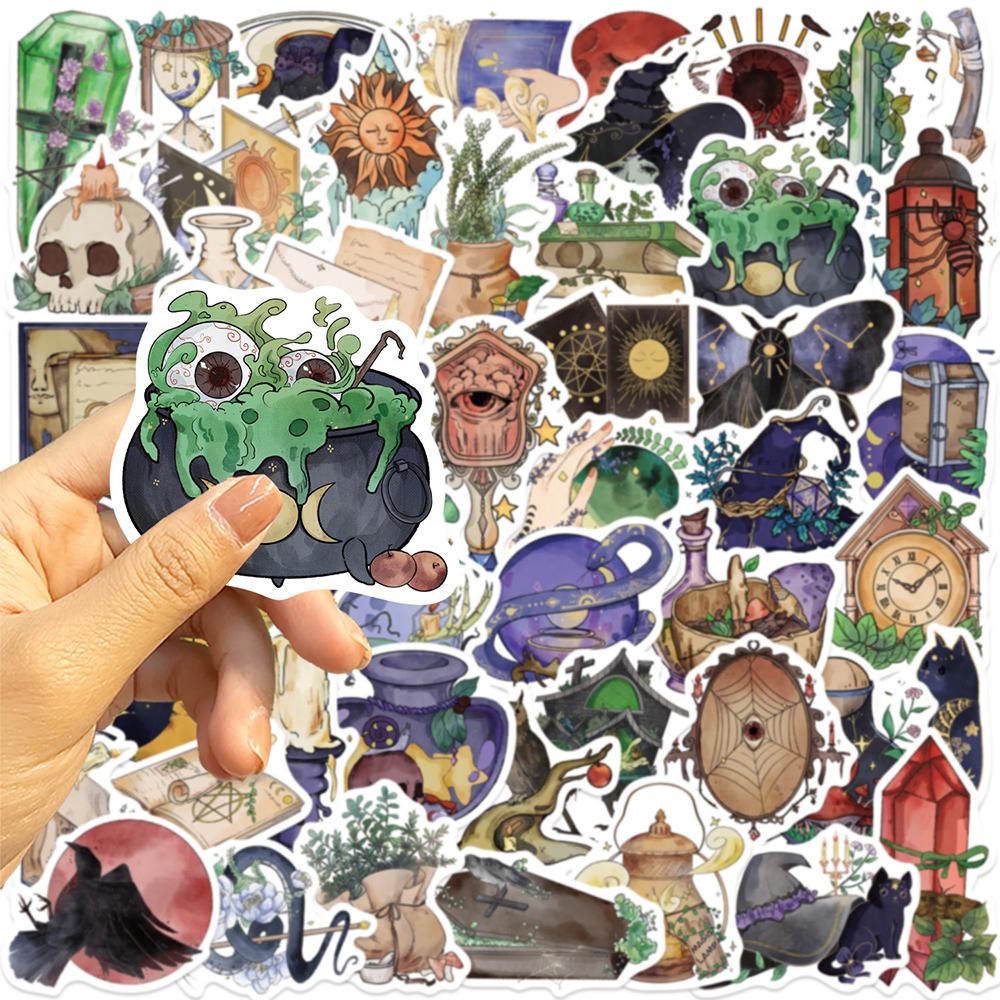 10/30/50pcs Watercolor Halloween Witch Stickers Decorative Luggage Skateboarding Waterproof Vintage Graffiti Sticker Packs