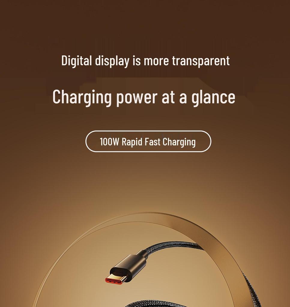 100W Transparent Digital Display Fast Charging Cable, 30W for Apple 14, 66W Type-C Universal Charger