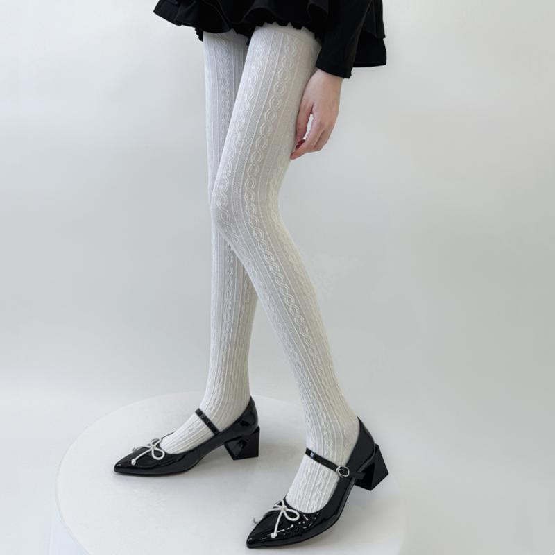 Collant da Donna Autunno e Inverno Cotone Lavorato a Maglia Autocalzanti Fino alla Coscia Calze Lingerie Calzetteria Femminile Collant Lolita Calze