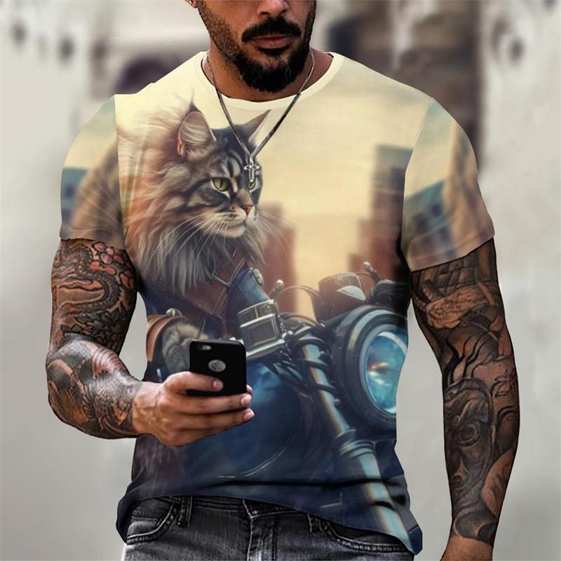 Fajna męska koszulka z nadrukiem Stray Cat Pattern T-shirt Luźna koszulka z krótkim rękawem Oversize męska odzież Topy Streetwear Letnia koszulka