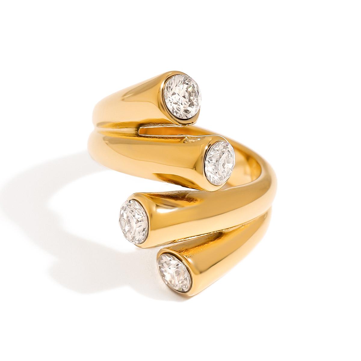 

Yori Delicate Cubic Zirconia Double Line Open Ring 18K Gold Color PVD Plated Summer Daily Jewelry Accessories Gift