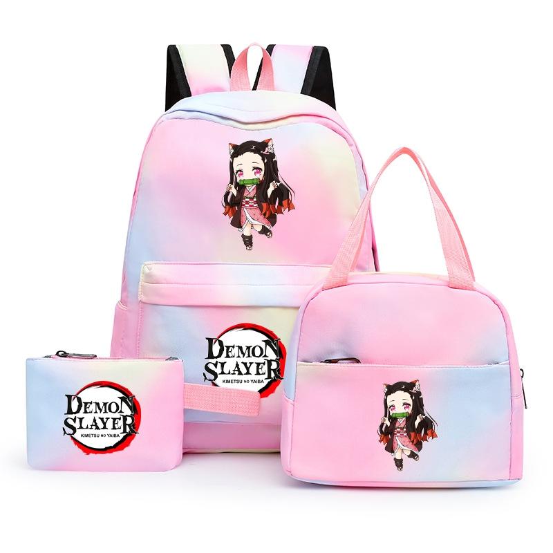 3ks/set Anime Demon Slayer Batoh pro dívky Chlapci Back To School Bag with Lunch Bag Student Bookbag Muži Ženy Cestovní taška Mochil