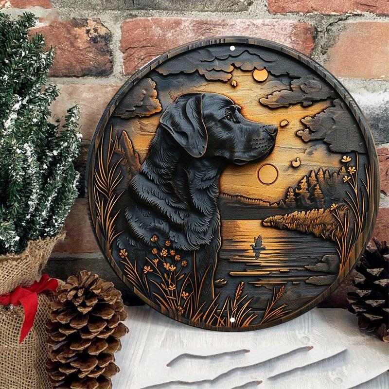 Round Wooden Labrador Retriever Wall Decor, Weather Resistant, Dog Silhouette, Outdoor and Indoor Hanging Art for Door, Wall, Home, Room, Farmhouse