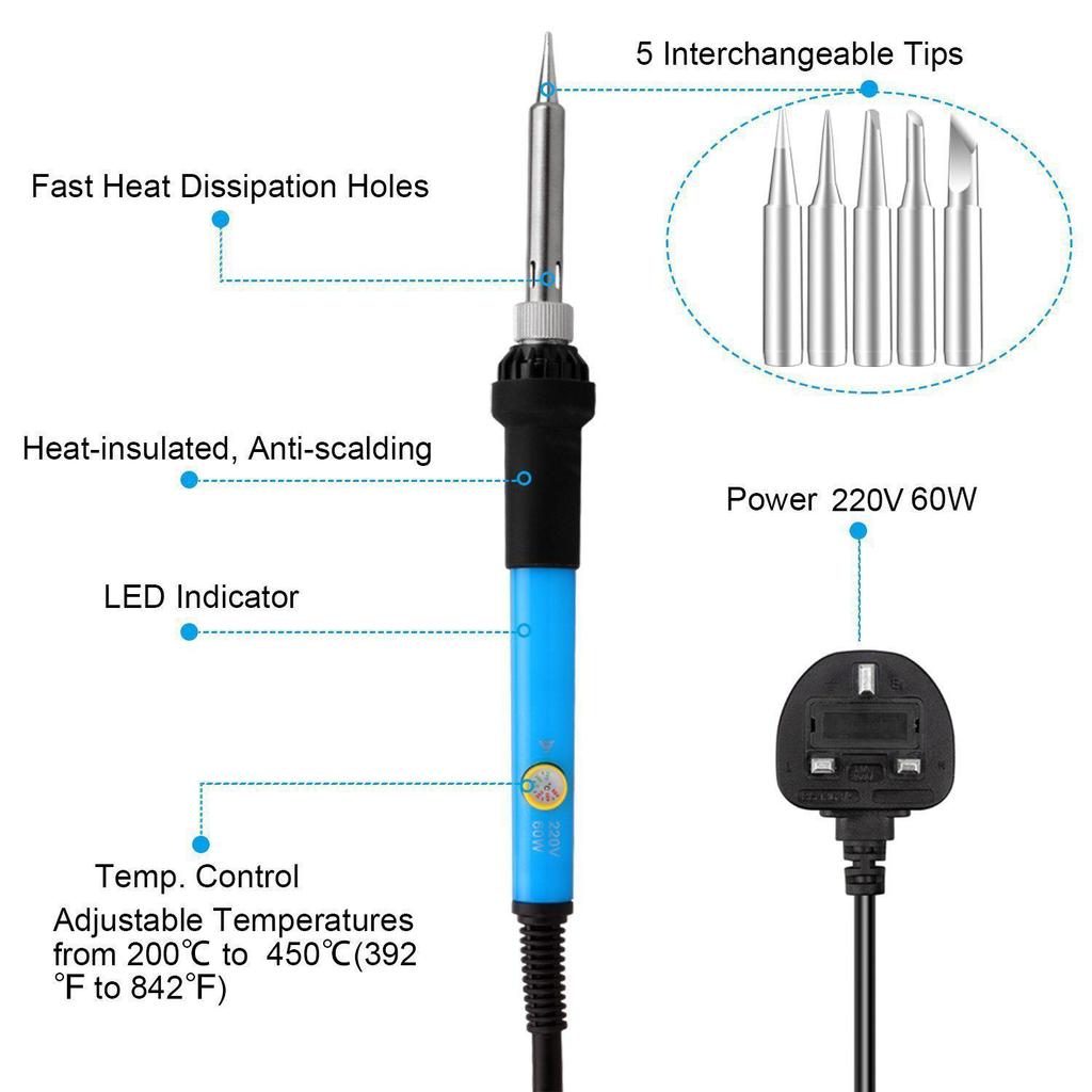 37-Piece Electric Soldering & Wood Burning Tool Set, 60W Adjustable Temp, Letter/Number Stencils, Pyrography Carving Kit