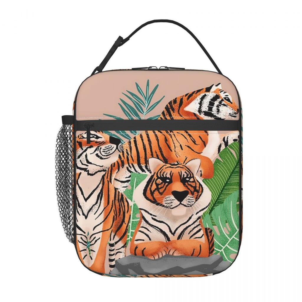 Dschungeltiger und tropische Blumen isolierte Lunchtasche für Kinder Schulkühler Thermische Lebensmittelbox Tragbare Lunchboxen Behälter