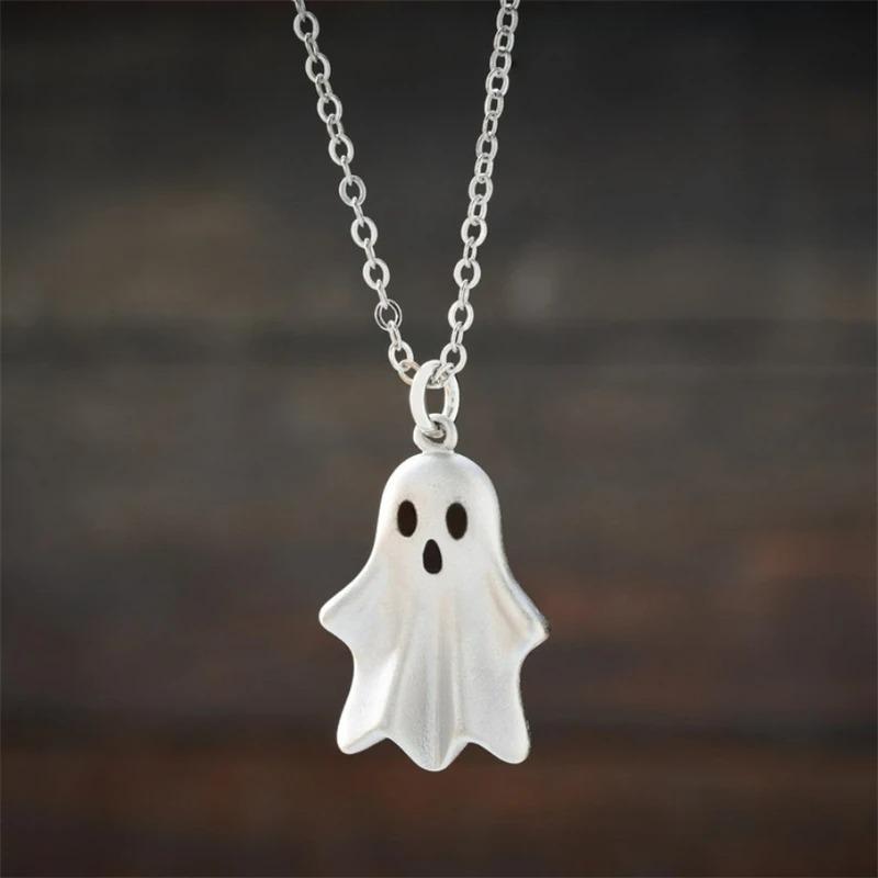 Cute ghost halloween earrings women's girl fashion little ghost ring necklace party halloween jewelry gift
