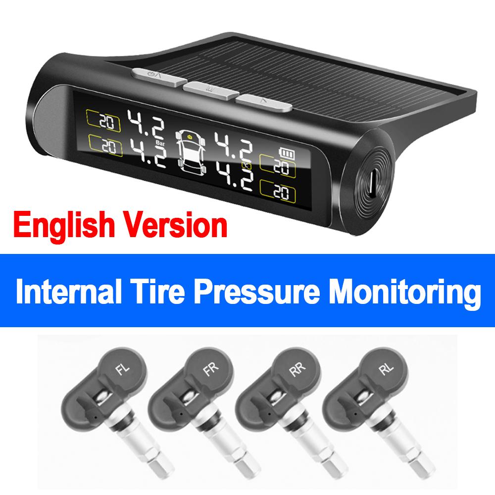 Car Tire Pressure Monitoring System TPMS Solar Charging 4 Internal/External Sensor Real-time Display Auto Alarm Car Accessories
